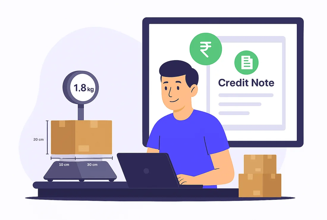 Illustration of an unjustified weight charge being reviewed and credited back to a seller